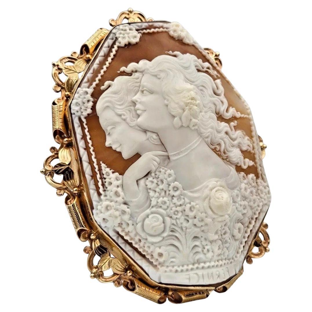 This is the most amazing quality and designed shell cameo presented in a Victorian style gold rococo frame with a stylish border of scrolls and leaves.
The entire frame and easel back is made of heavy gauge 9ct solid gold and can be displayed on a