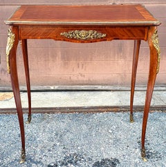 A. Hugnet Kingwood and Tulipwood Parquetry Gilt Bronze Tea Table, Circa 1880s