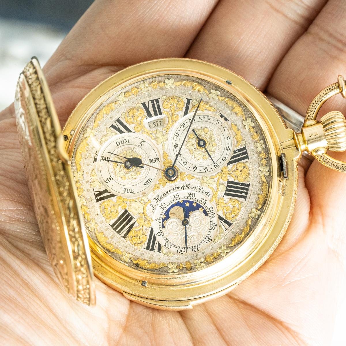 A Huguenin & Sons. A Gold Calendar Quarter Repeater Pocket Watch C1890 For Sale 5