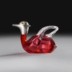 A Hukin & Heath Silver and Cranberry Pink Glass Duck Decanter