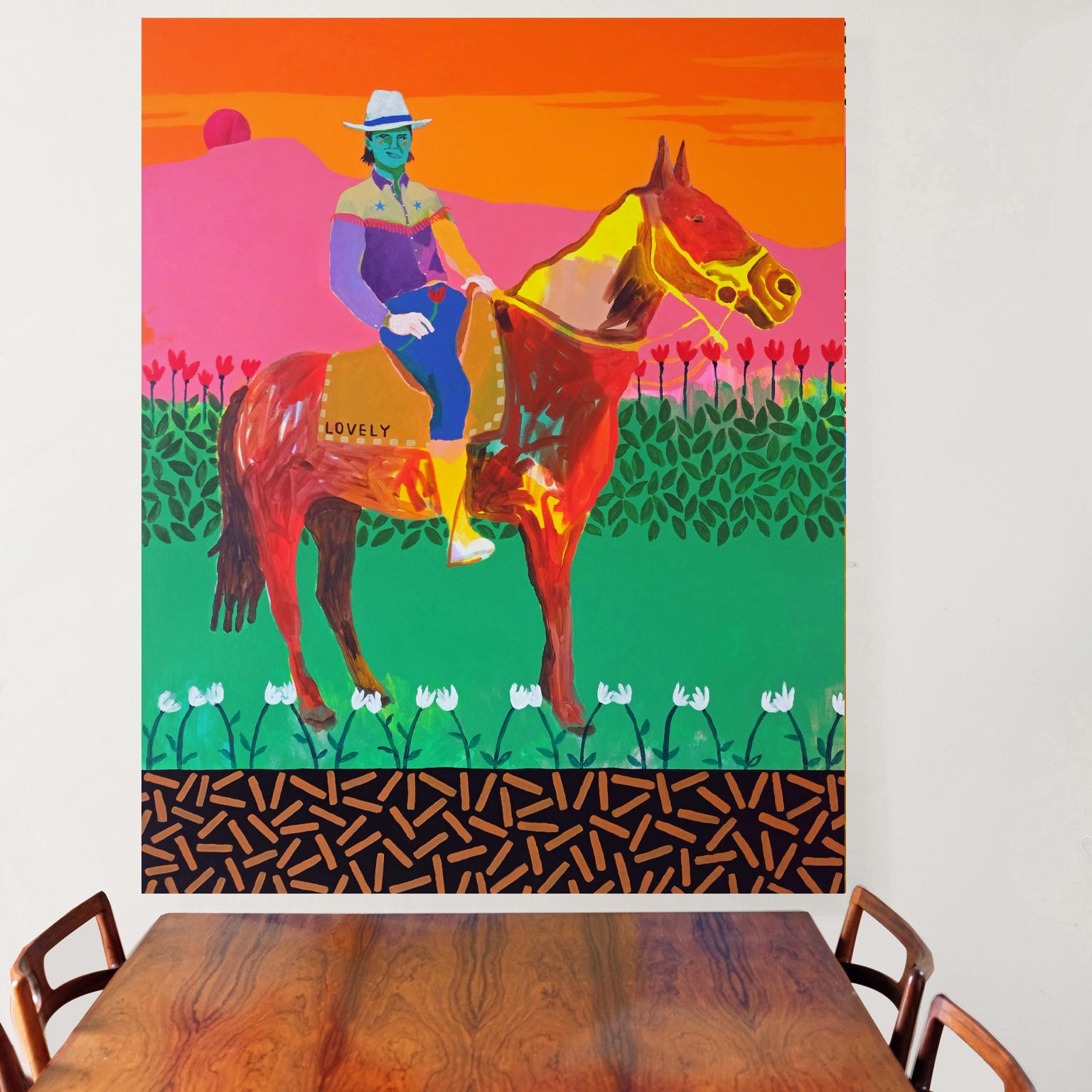 Modern 'A Hunk on a Horse' Figurative Portrait Painting by Alan Fears Pop Art For Sale