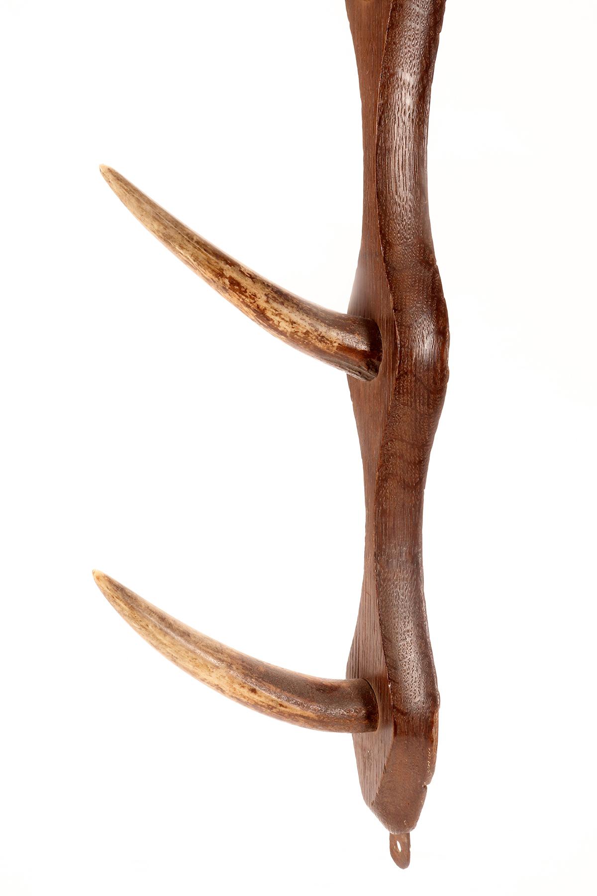 A hunting rifles holder made from deer antlers and oak wood, France 1920. For Sale 5