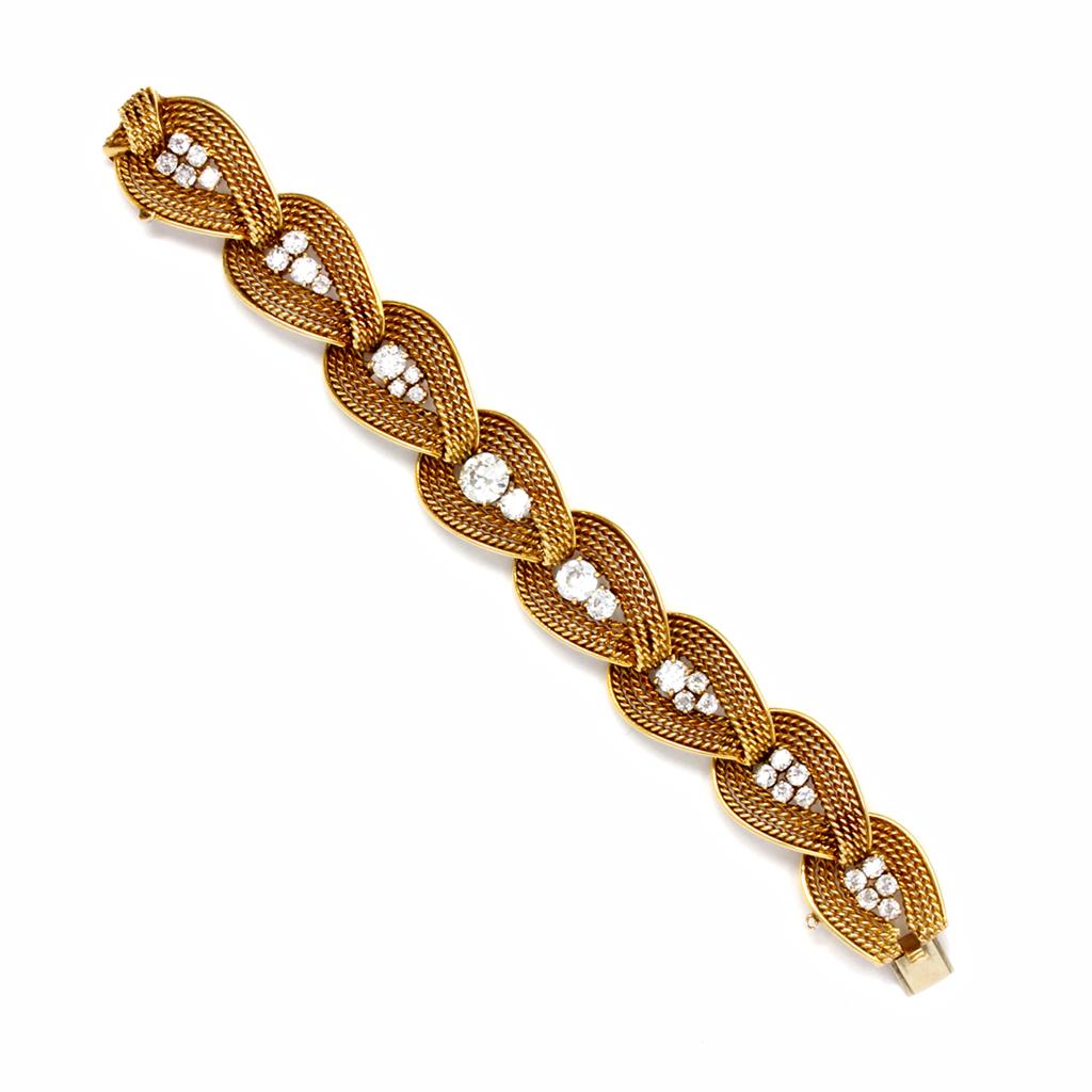 Rétro  Bracelet rétro italien en or jaune 18 carats et diamants en vente