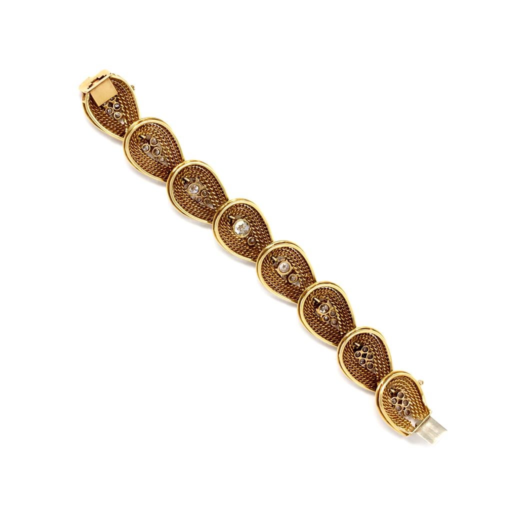 Taille ronde  Bracelet rétro italien en or jaune 18 carats et diamants en vente