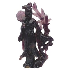 IMPRESSIVE FIGURE AMETHIQUE ANTIQUE Sculptée EN CHINESE Sculptée DE GUANYIN dynastie Qing