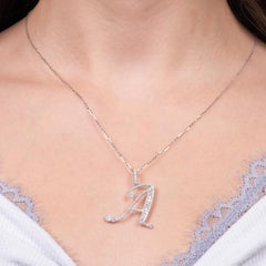 "A'" Initial 0.83 Carat Round Diamond 18 Karat White Gold Pendant in Cable Chain