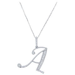 "A'" Initial 0.83 Carat Round Diamond 18 Karat White Gold Pendant in Cable Chain