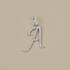 Charme en or blanc massif 14 carats avec une lettre « A » et un diamant naturel – Bijou