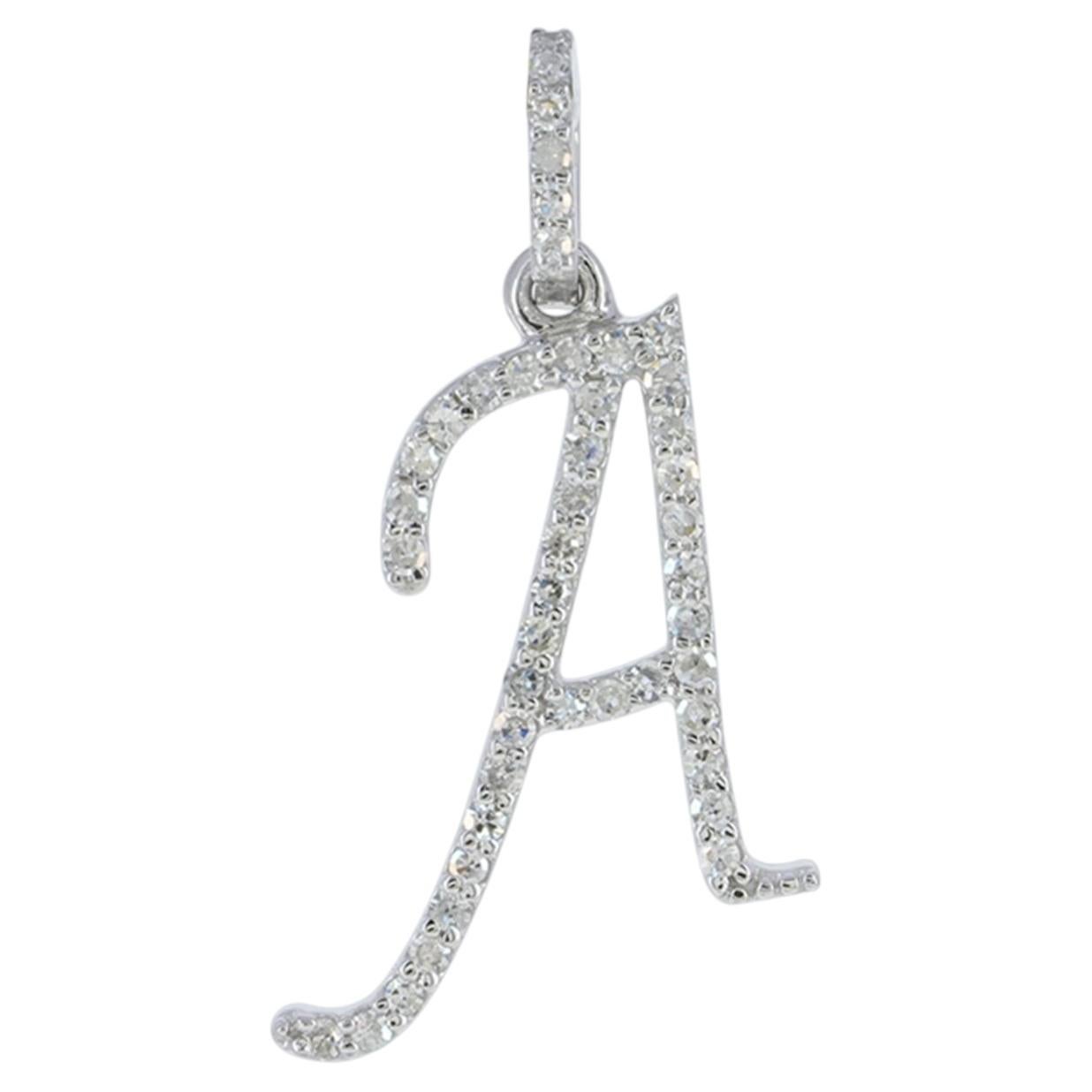 A Initial Letter Solid 14k White Gold Charm Natural Diamond Pendant Jewelry