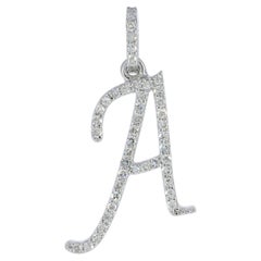 Charme en or blanc massif 14 carats avec une lettre « A » et un diamant naturel – Bijou
