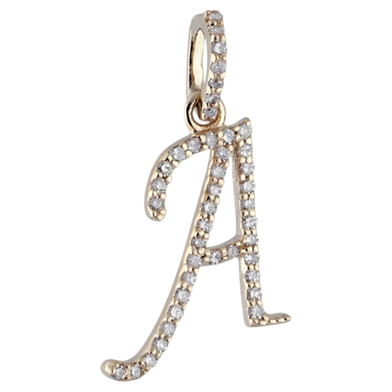 A Initial Letter Solid 14k Yellow Gold Jewelry Natural Diamond Pendant Jewelry
