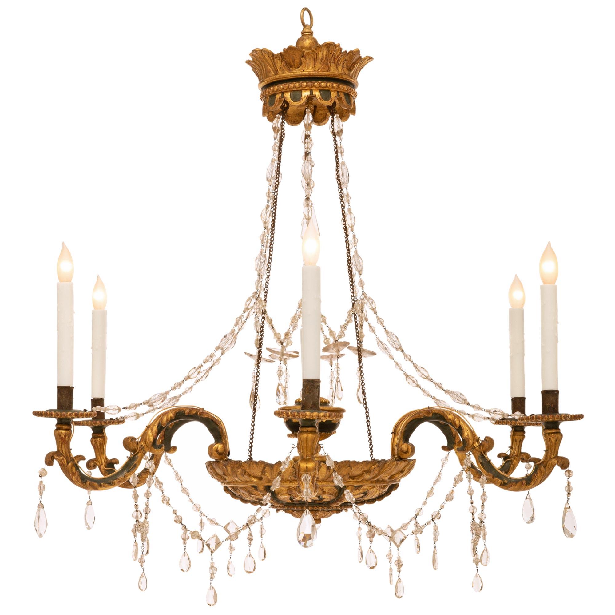 Patinated A Italian 18th century Louis XVI period patinated green chandelier For Sale