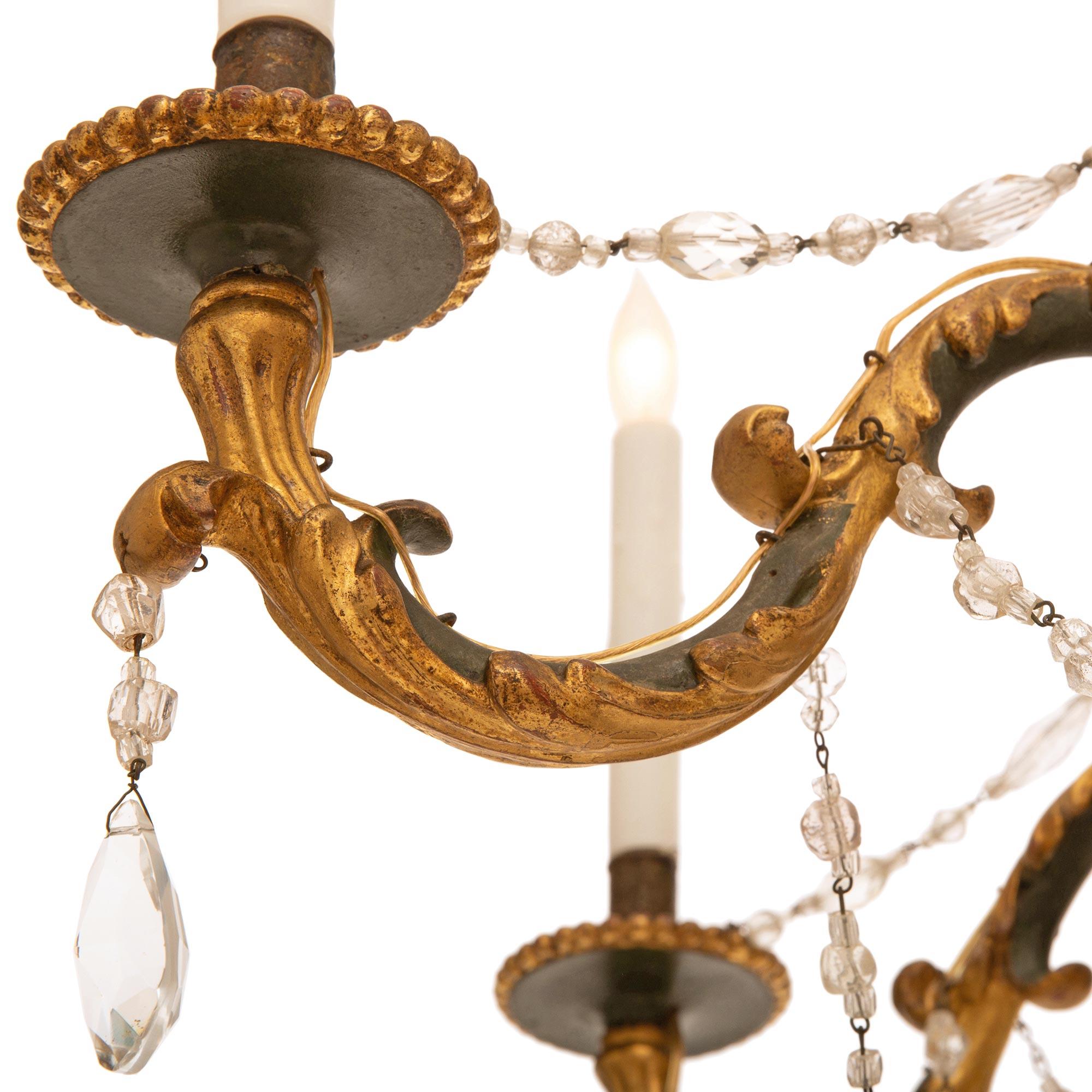 A Italian 18th century Louis XVI period patinated green chandelier For Sale 1