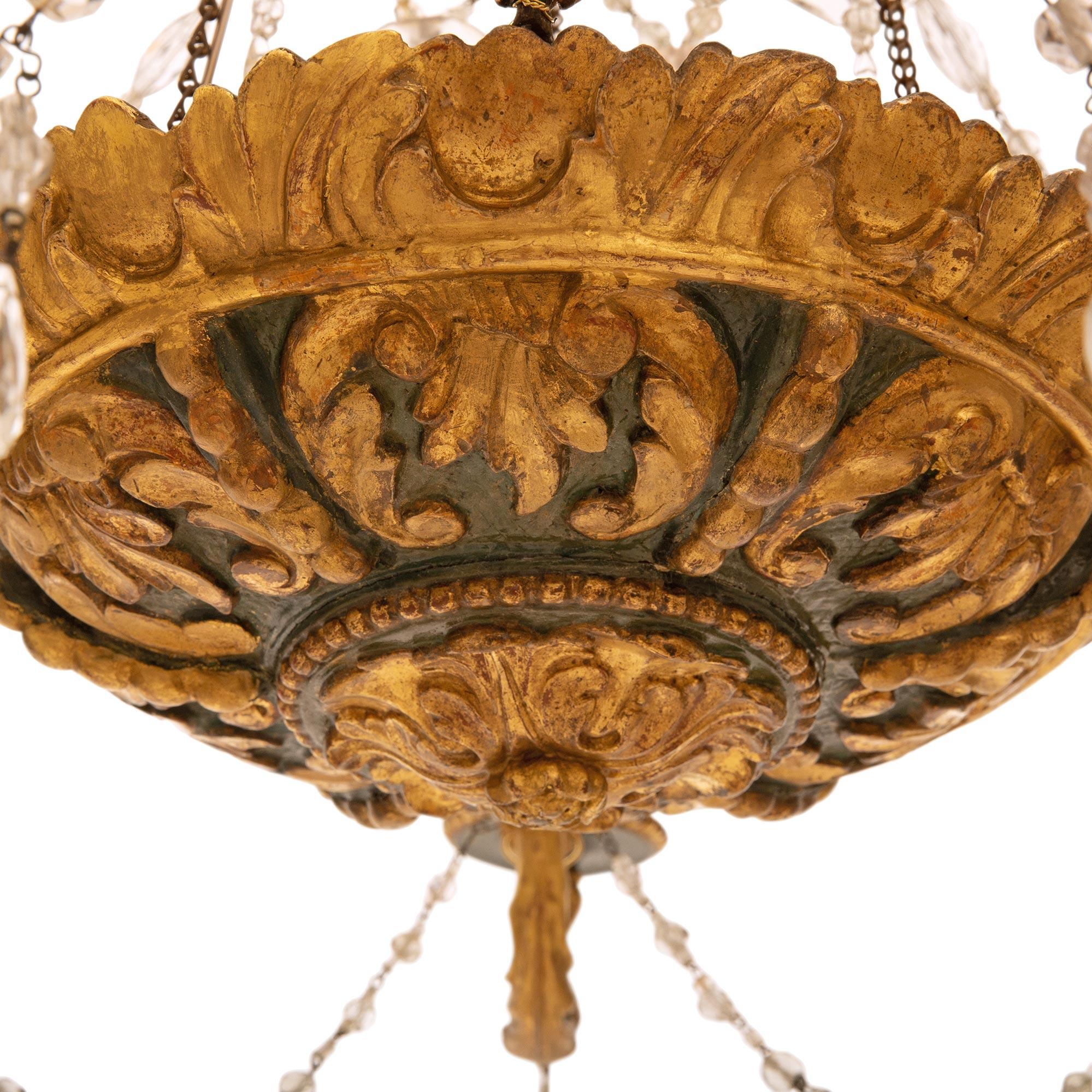 A Italian 18th century Louis XVI period patinated green chandelier For Sale 2
