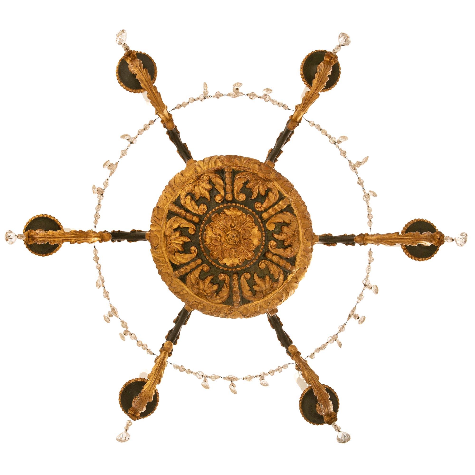 A Italian 18th century Louis XVI period patinated green chandelier For Sale 3