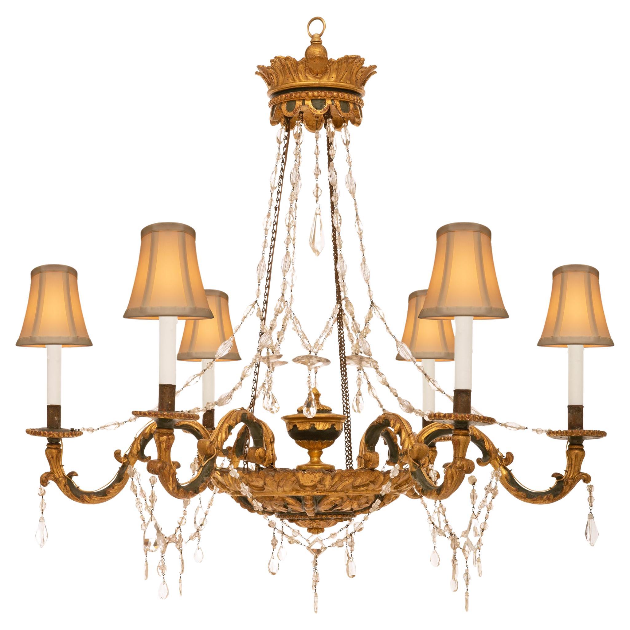 A Italian 18th century Louis XVI period patinated green chandelier