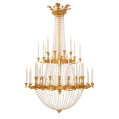 Lustre néo-classique italien du 18e siècle en bois doré et cristal