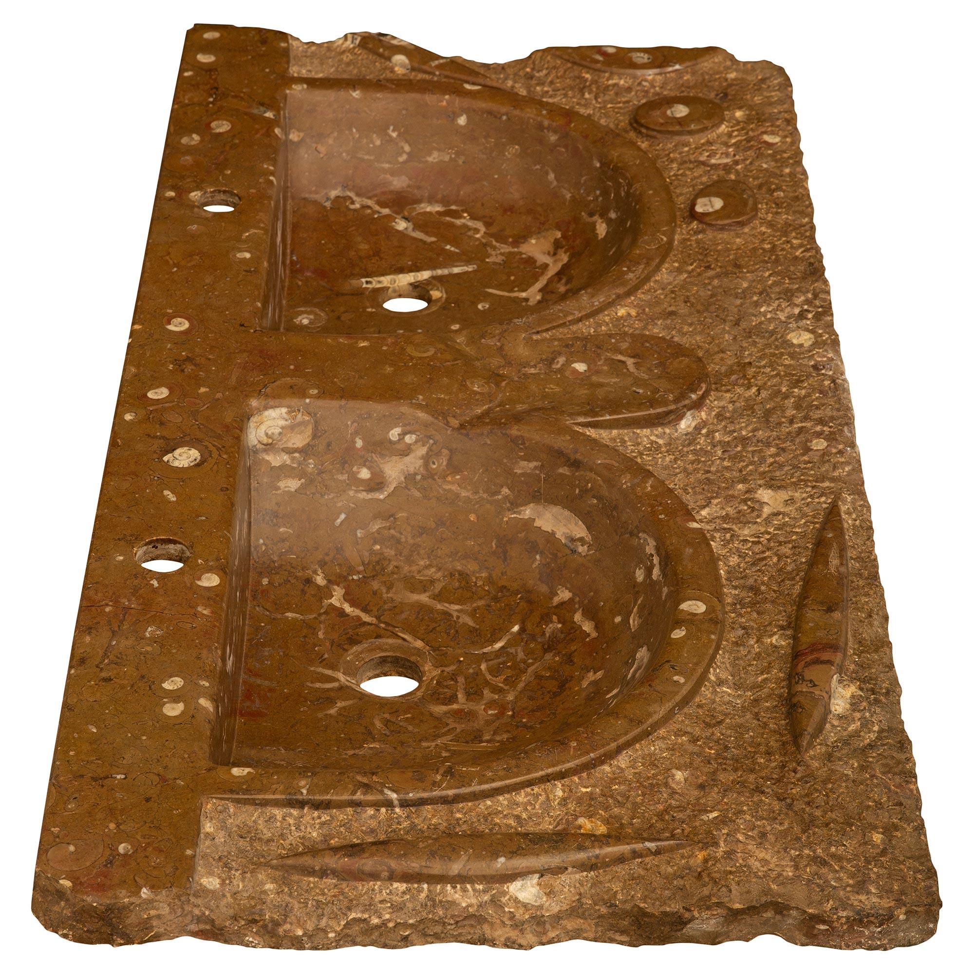 19th Century A Italian 19th century Fossilized Soapstone double sink For Sale