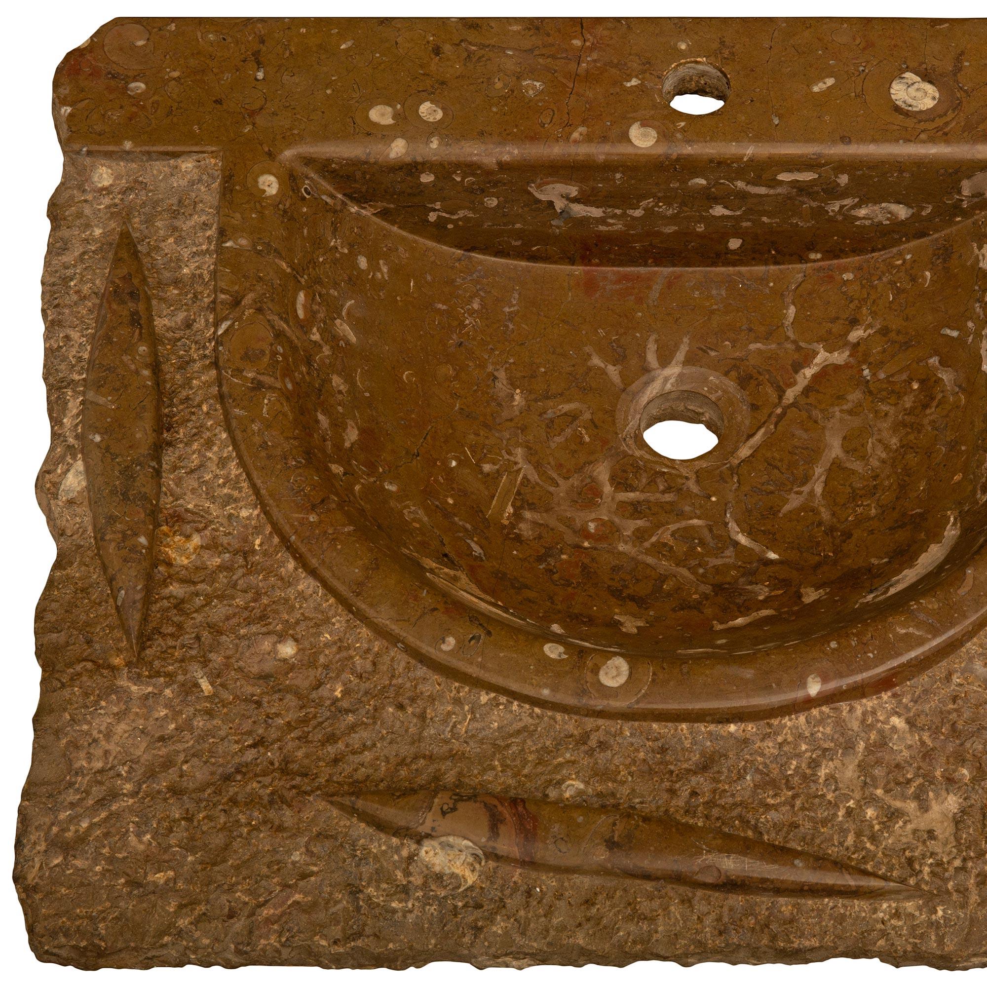 A Italian 19th century Fossilized Soapstone double sink For Sale 2