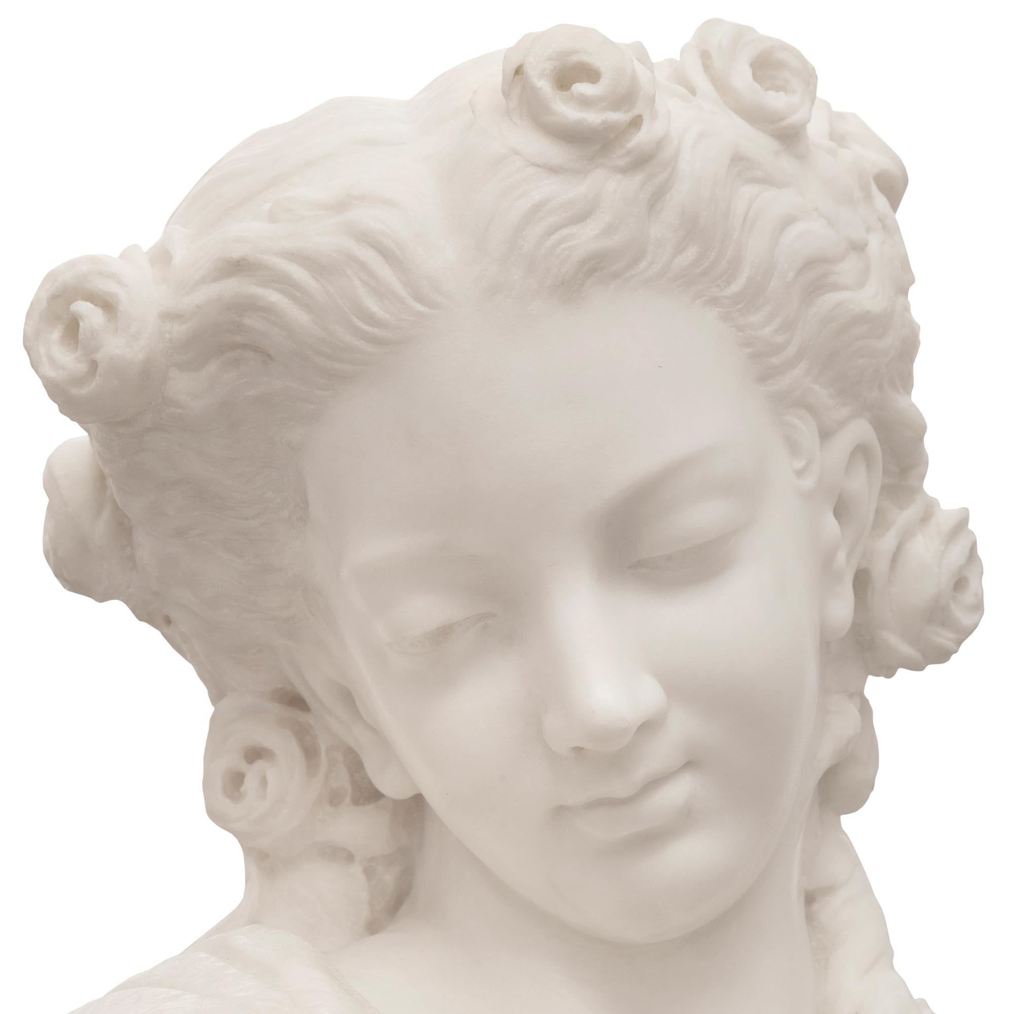 Carrara Marble A Italian 19th century white Carrara marble bust signed Mencuri Firenze For Sale