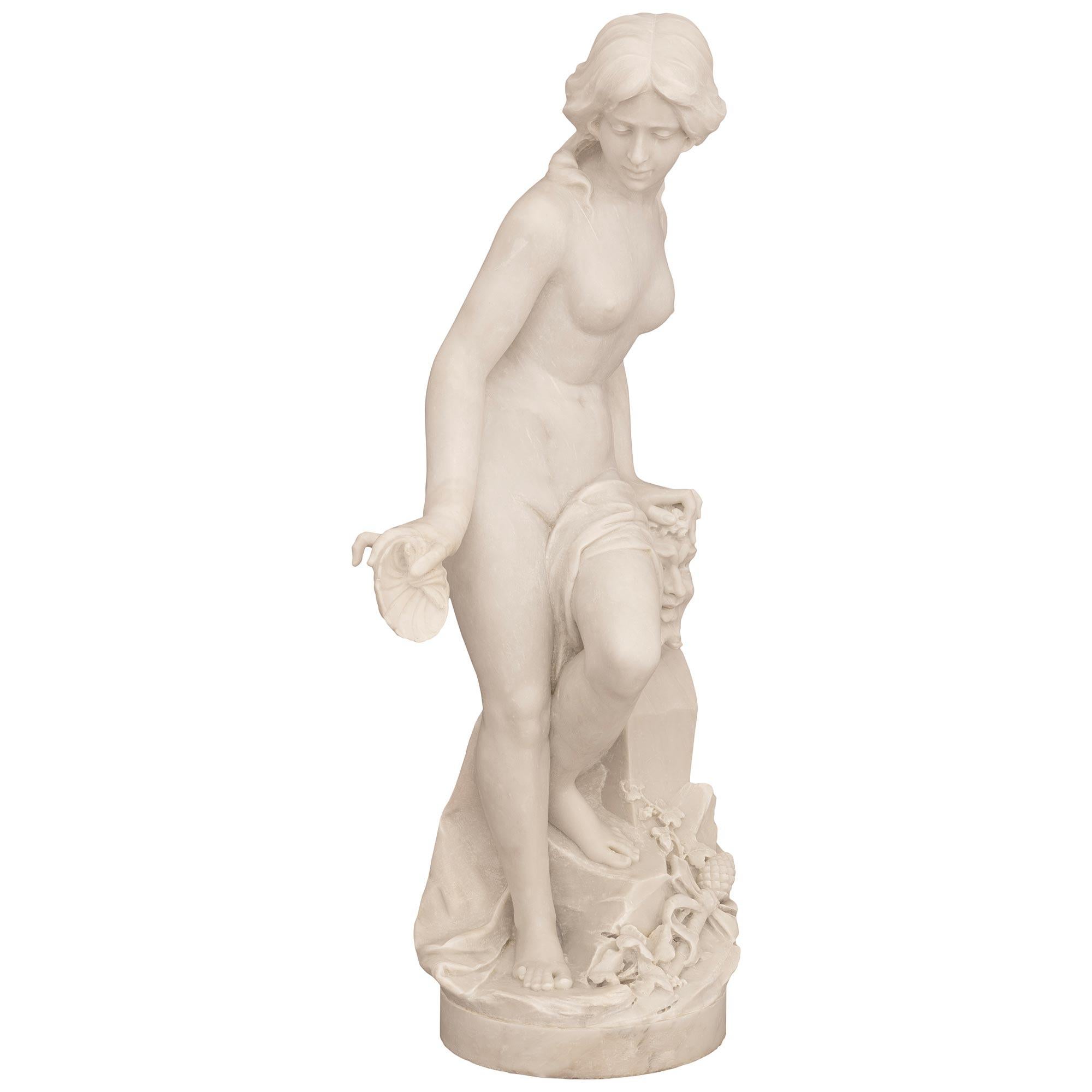 Italiano Statua in marmo bianco di Carrara del XIX secolo raffigurante Galatea e Pan in vendita
