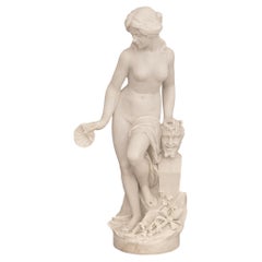 A Italian 19th century white Carrara marble statue of Galatea and Pan