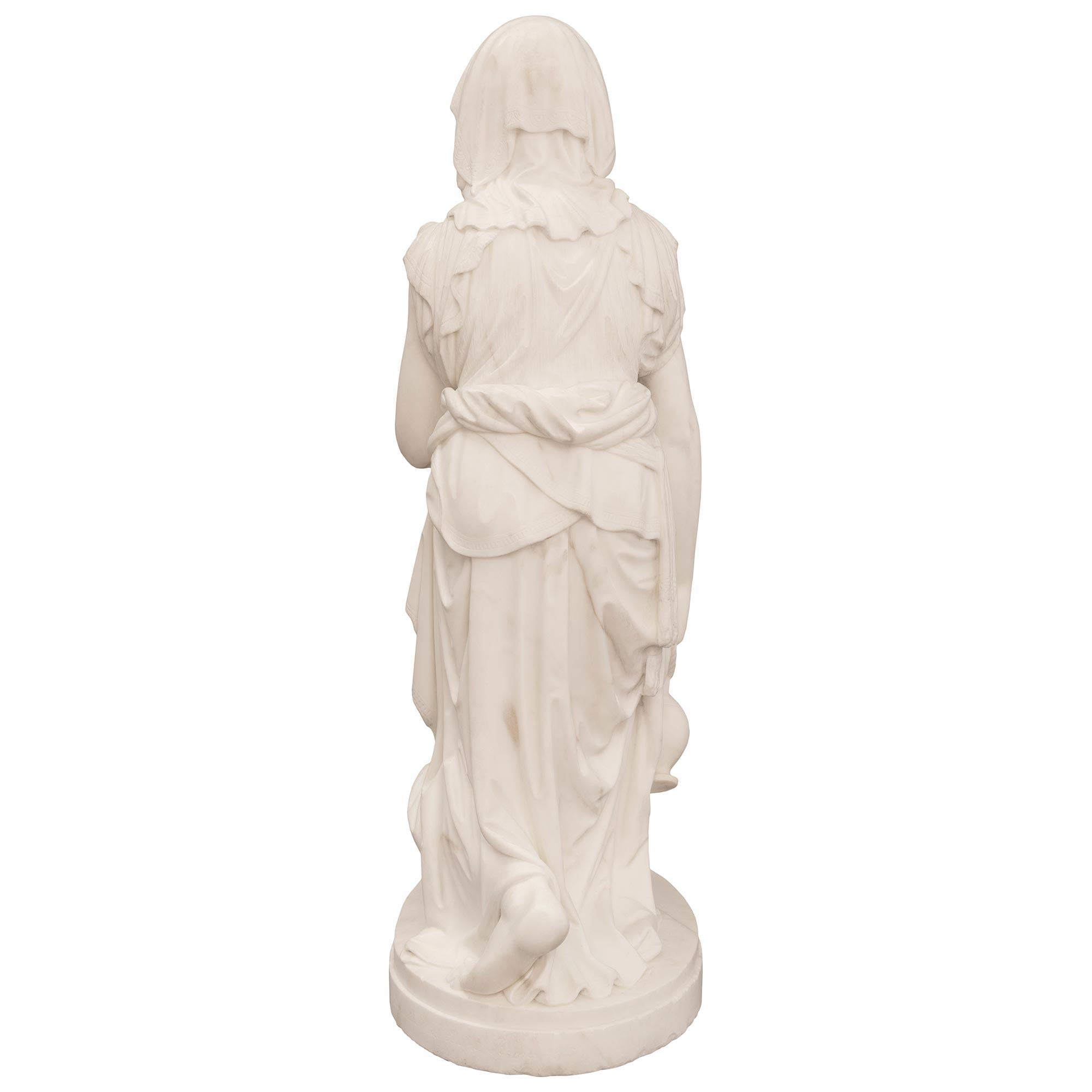 A Italian 19th century white Carrara marble statue signed J. Warrington For Sale 5