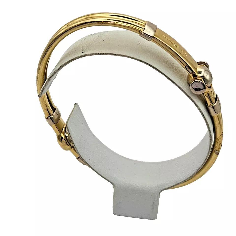 A Italian Men's Baraka Two Tone Yellow & White 18K Solid Gold Bangle Bracelet 6
