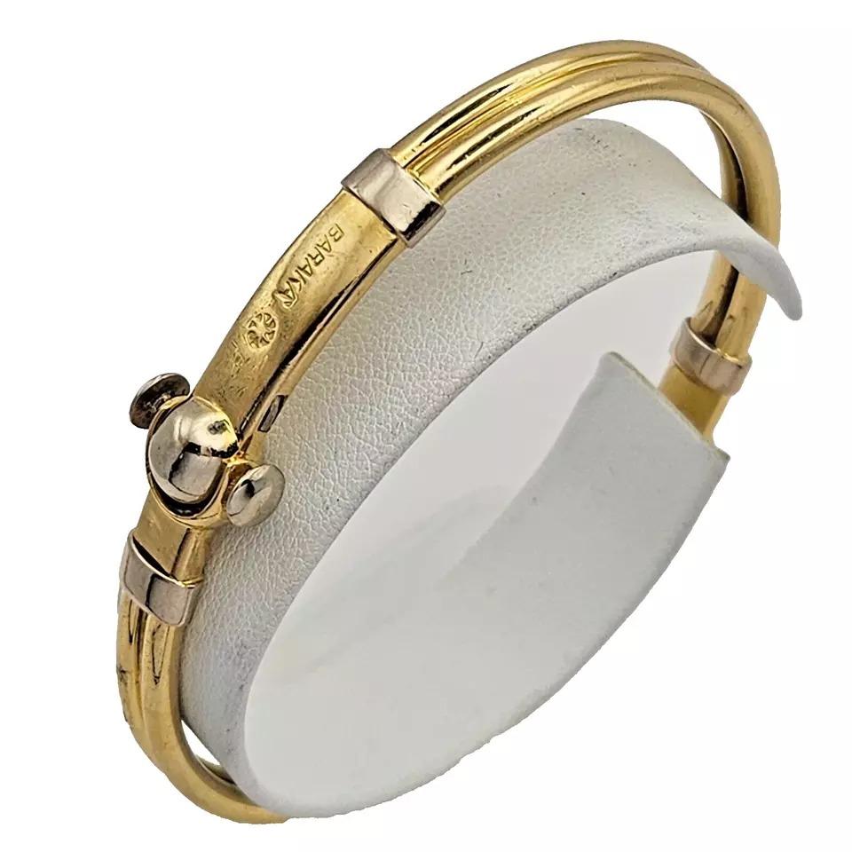 A Italian Men's Baraka Two Tone Yellow & White 18K Solid Gold Bangle Bracelet 7