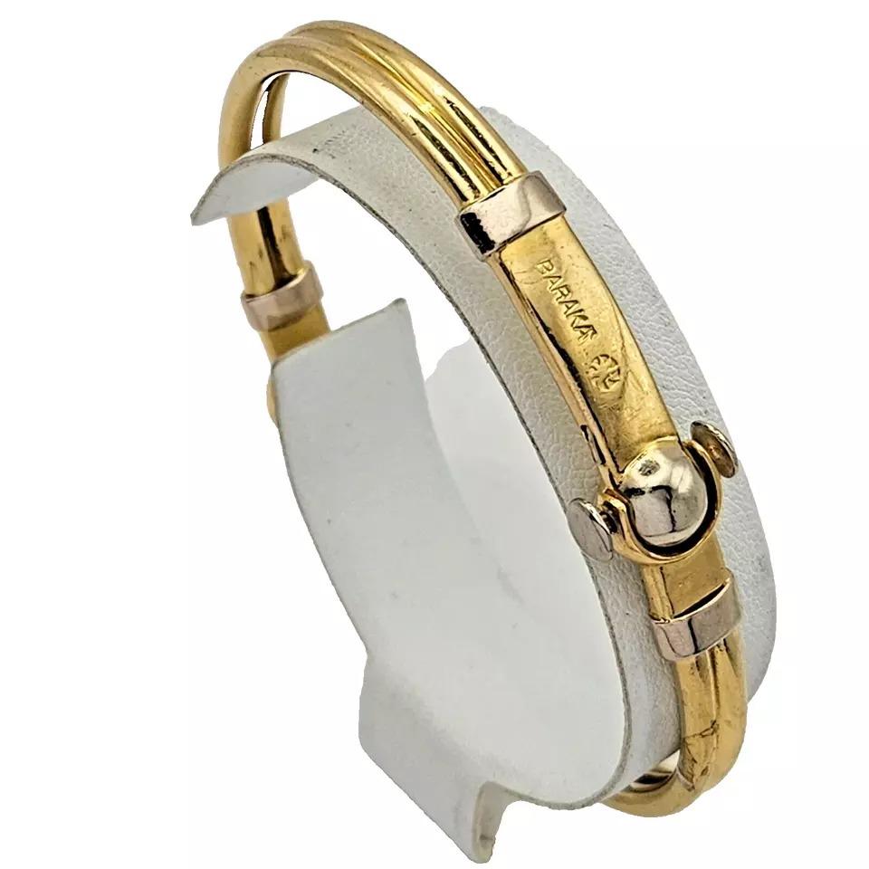 A Italian Men's Baraka Two Tone Yellow & White 18K Solid Gold Bangle Bracelet 8
