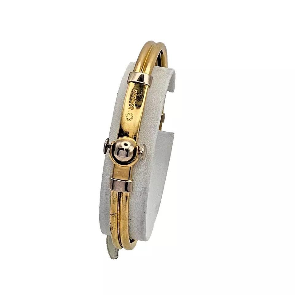 A Italian Men's Baraka Two Tone Yellow & White 18K Solid Gold Bangle Bracelet 9