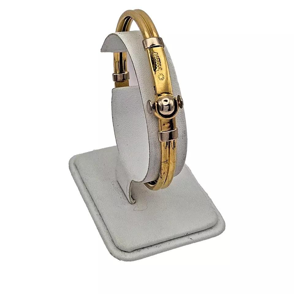 A Italian Men's Baraka Two Tone Yellow & White 18K Solid Gold Bangle Bracelet 2