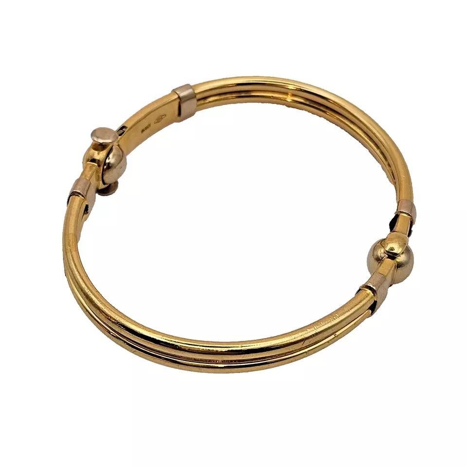 A Italian Men's Baraka Two Tone Yellow & White 18K Solid Gold Bangle Bracelet 3