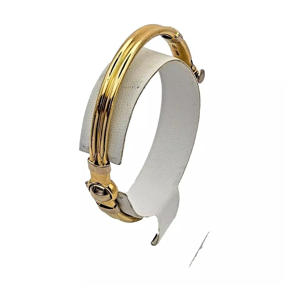 A Italian Men's Baraka Two Tone Yellow & White 18K Solid Gold Bangle Bracelet 4