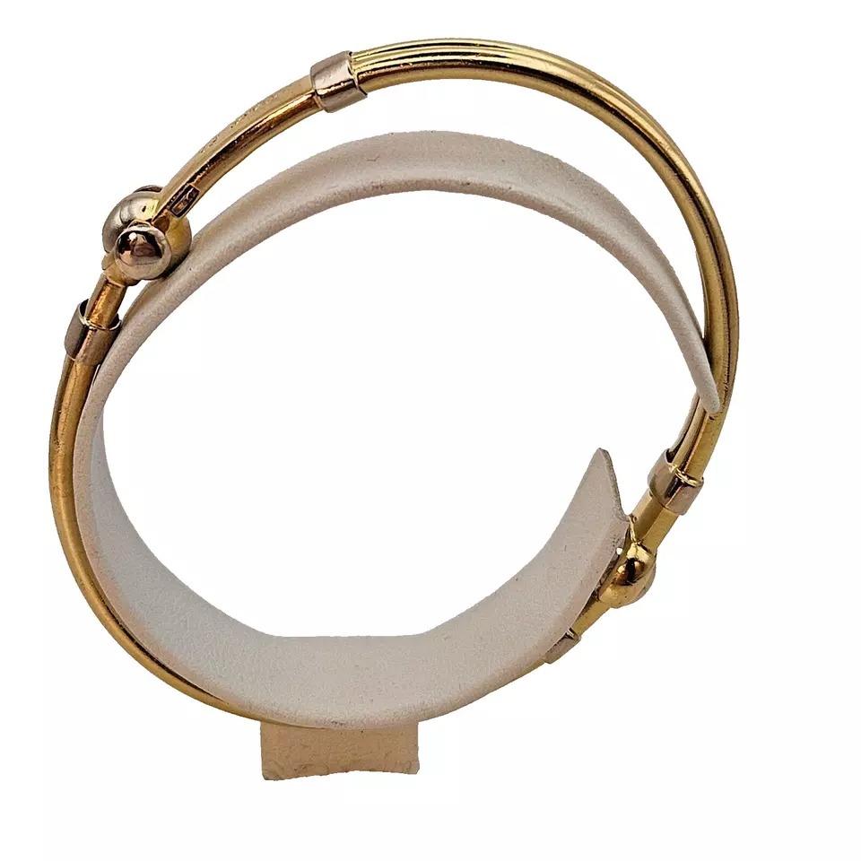 A Italian Men's Baraka Two Tone Yellow & White 18K Solid Gold Bangle Bracelet 5