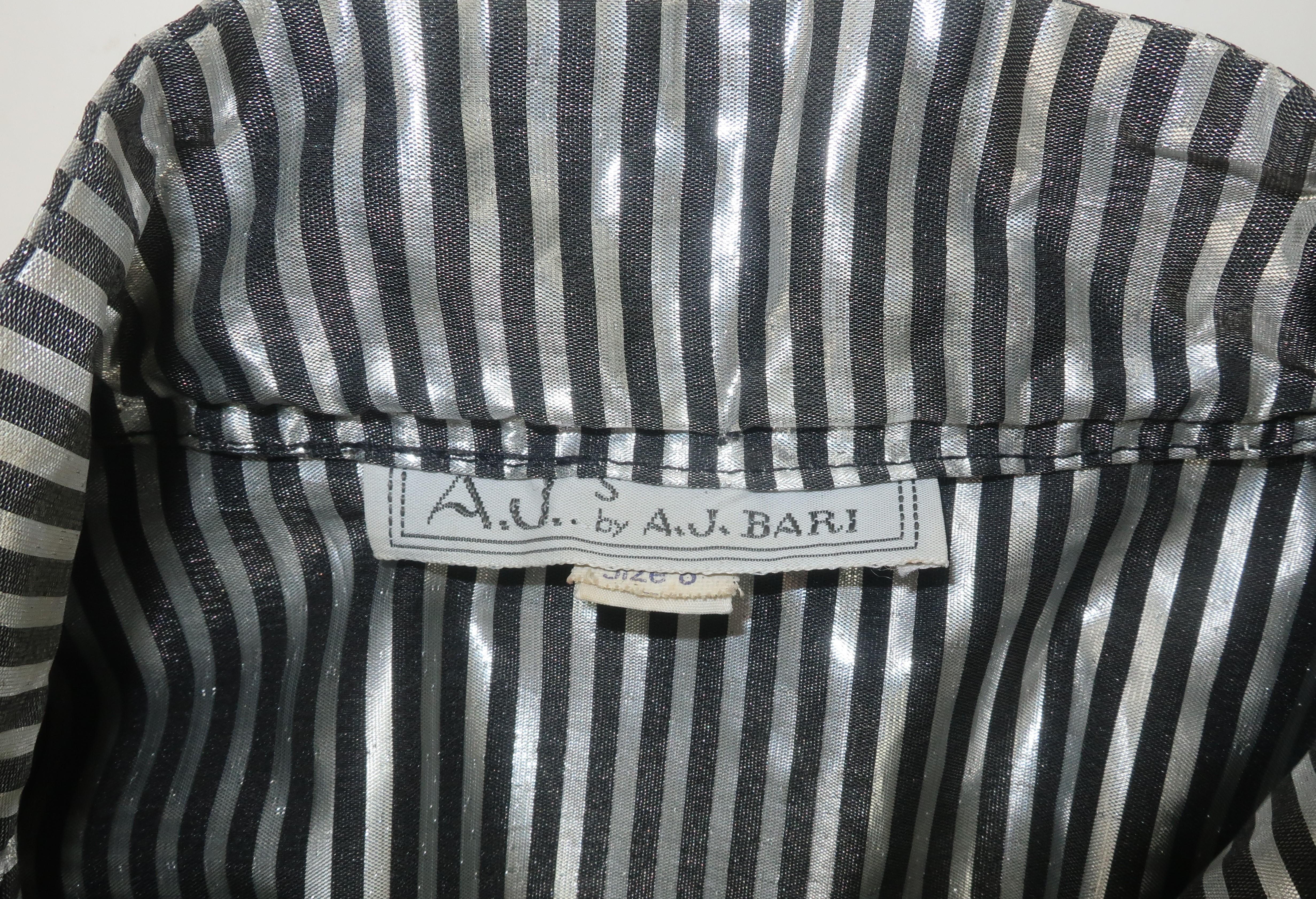 A. J. Bari Black & Silver Lamé Metallic Tuxedo Style Top, 1980's For Sale 4