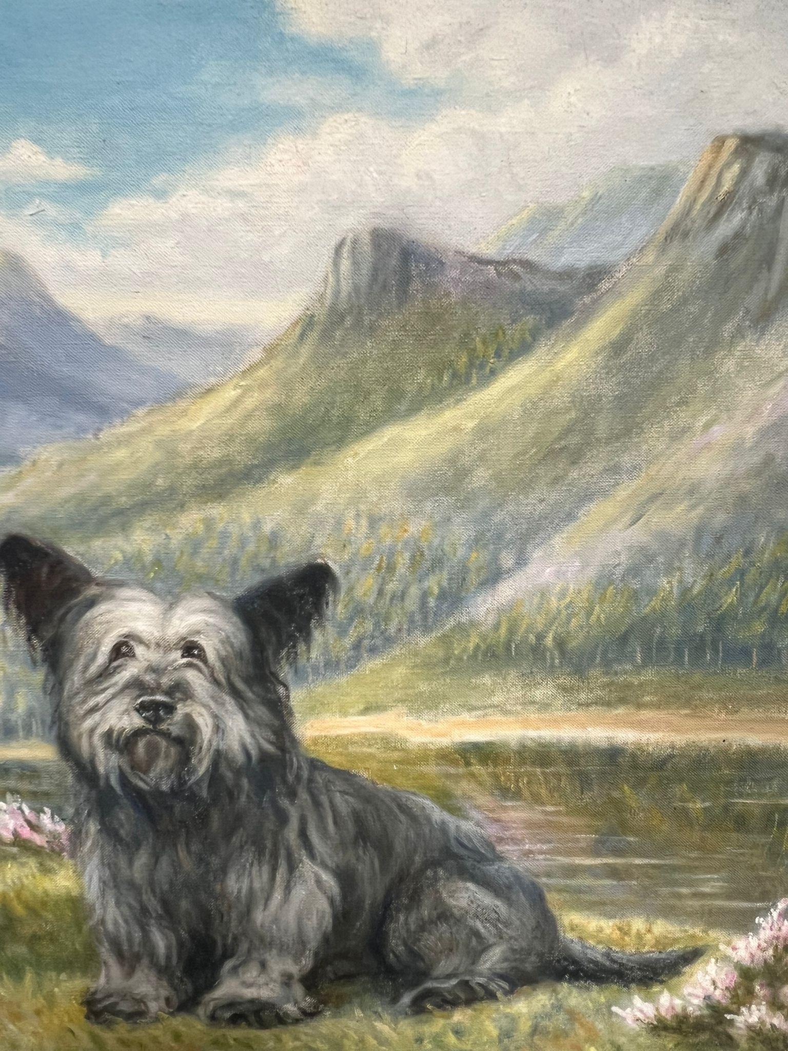 Dos Cairn Highland Terriers Perros en las Tierras Altas de Escocia Paisaje pintura firmada en venta 5