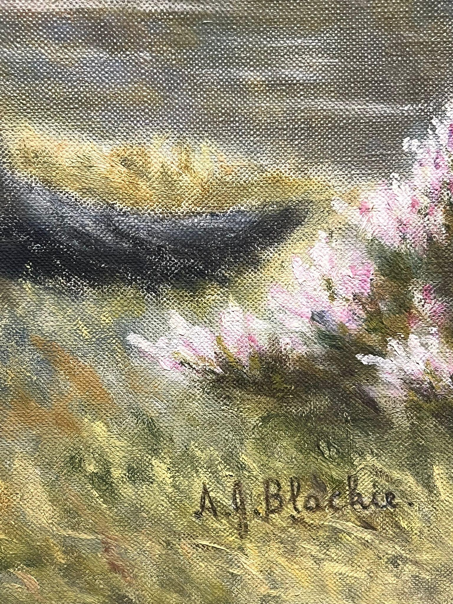 Dos Cairn Highland Terriers Perros en las Tierras Altas de Escocia Paisaje pintura firmada en venta 2
