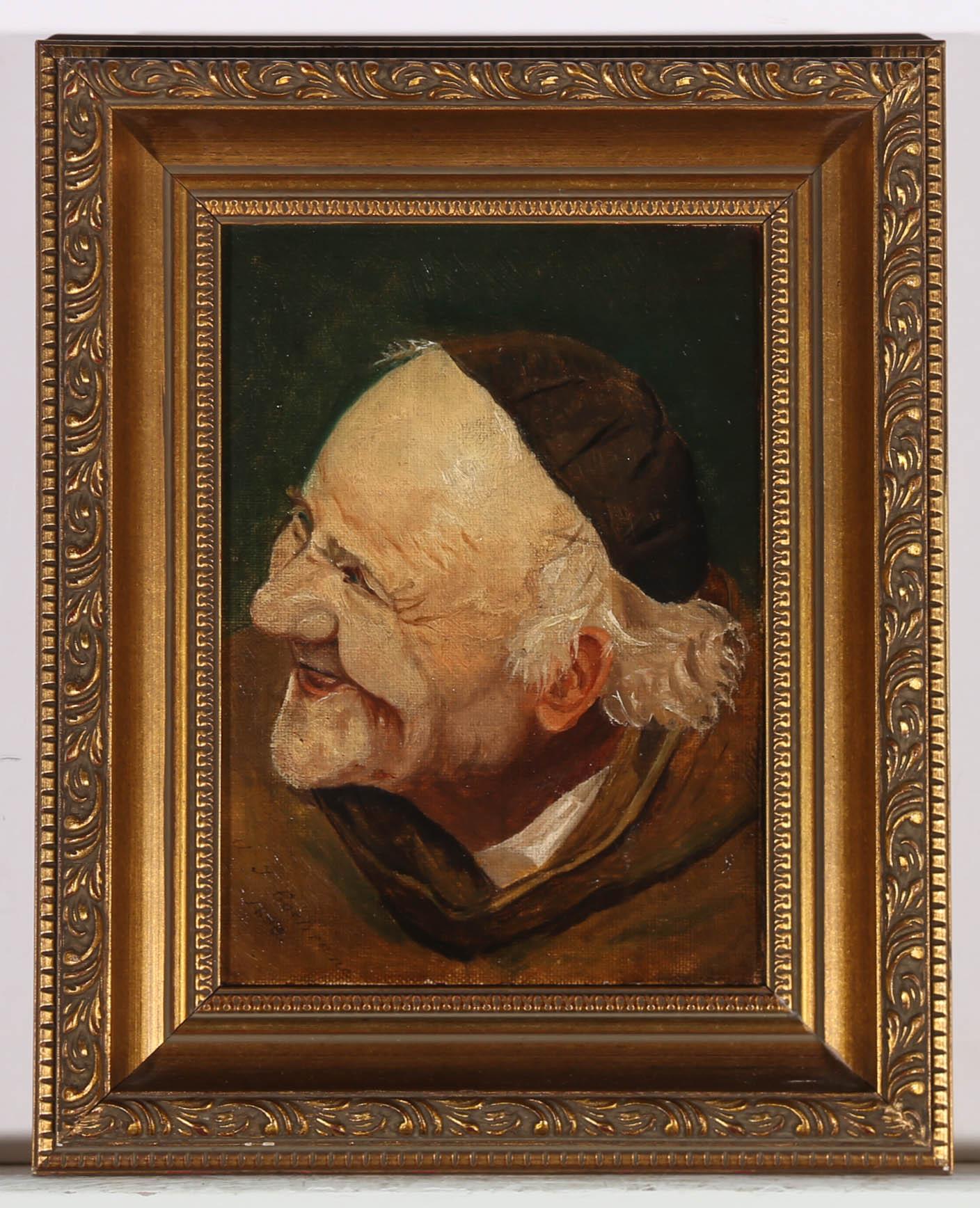 Charmante étude à l'huile de la fin du XIXe siècle représentant une tête de moine, tirée de la peinture de genre d'Alessandro Sani (1856-1927), 