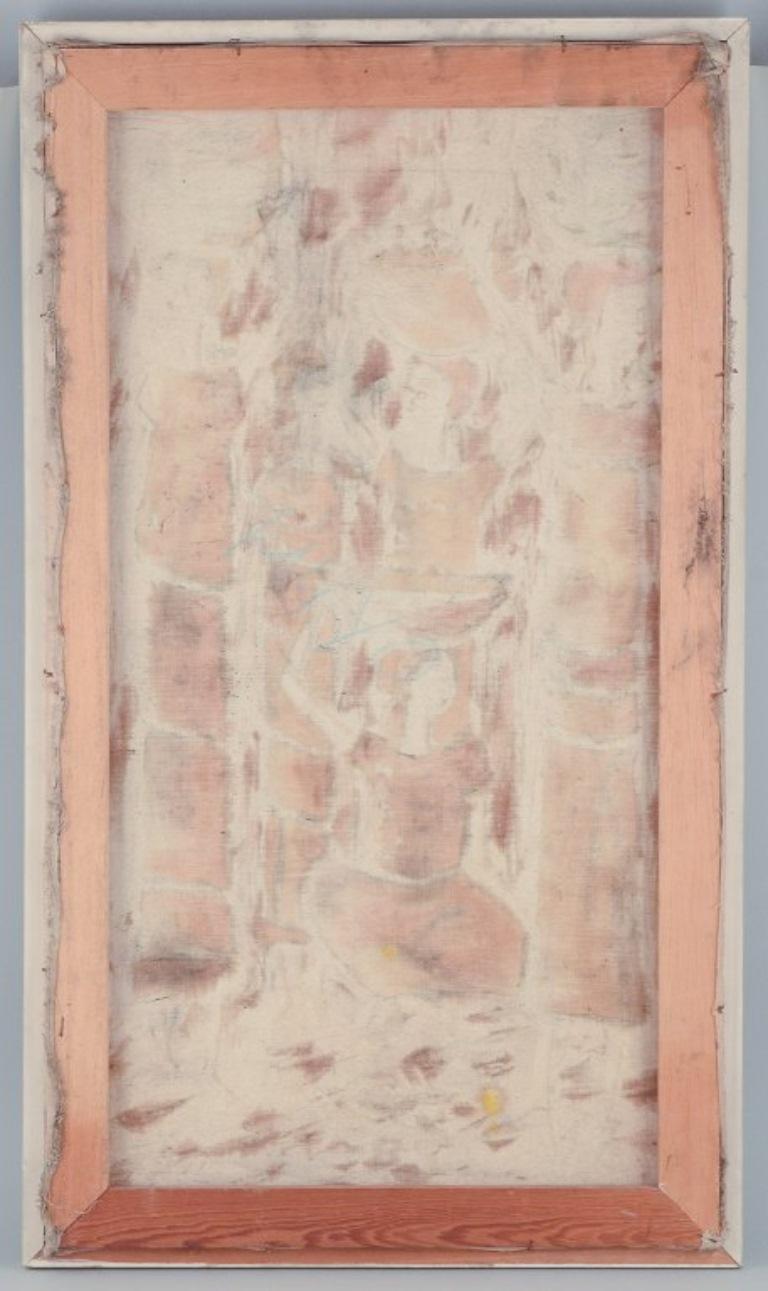 Tela A. J. Luis, Haiti. Olio su tela. Cinque donne in un paesaggio. Stile astratto. in vendita