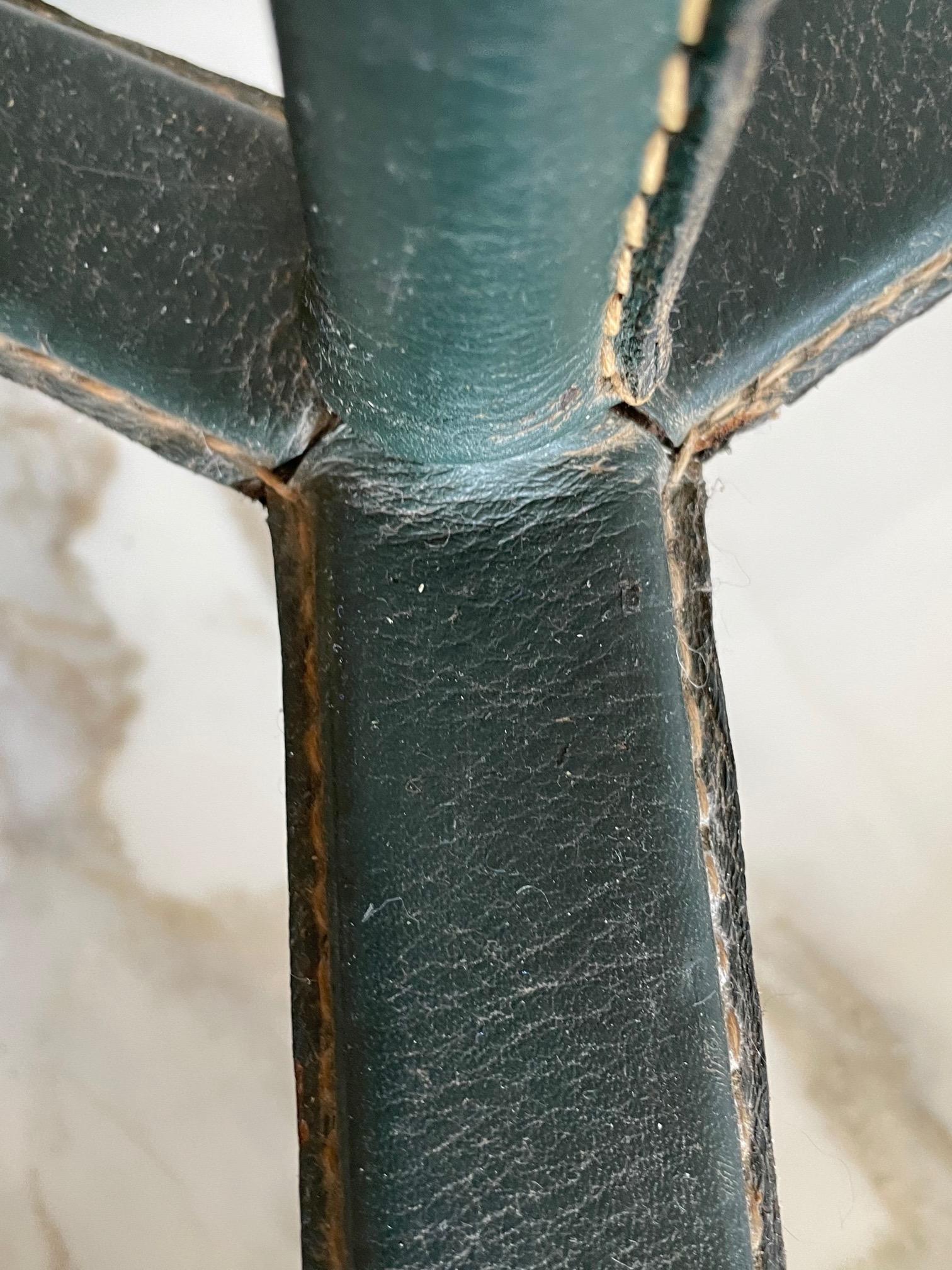 A Jacques Adnet Floorlamp in Original Green Leather For Sale 9