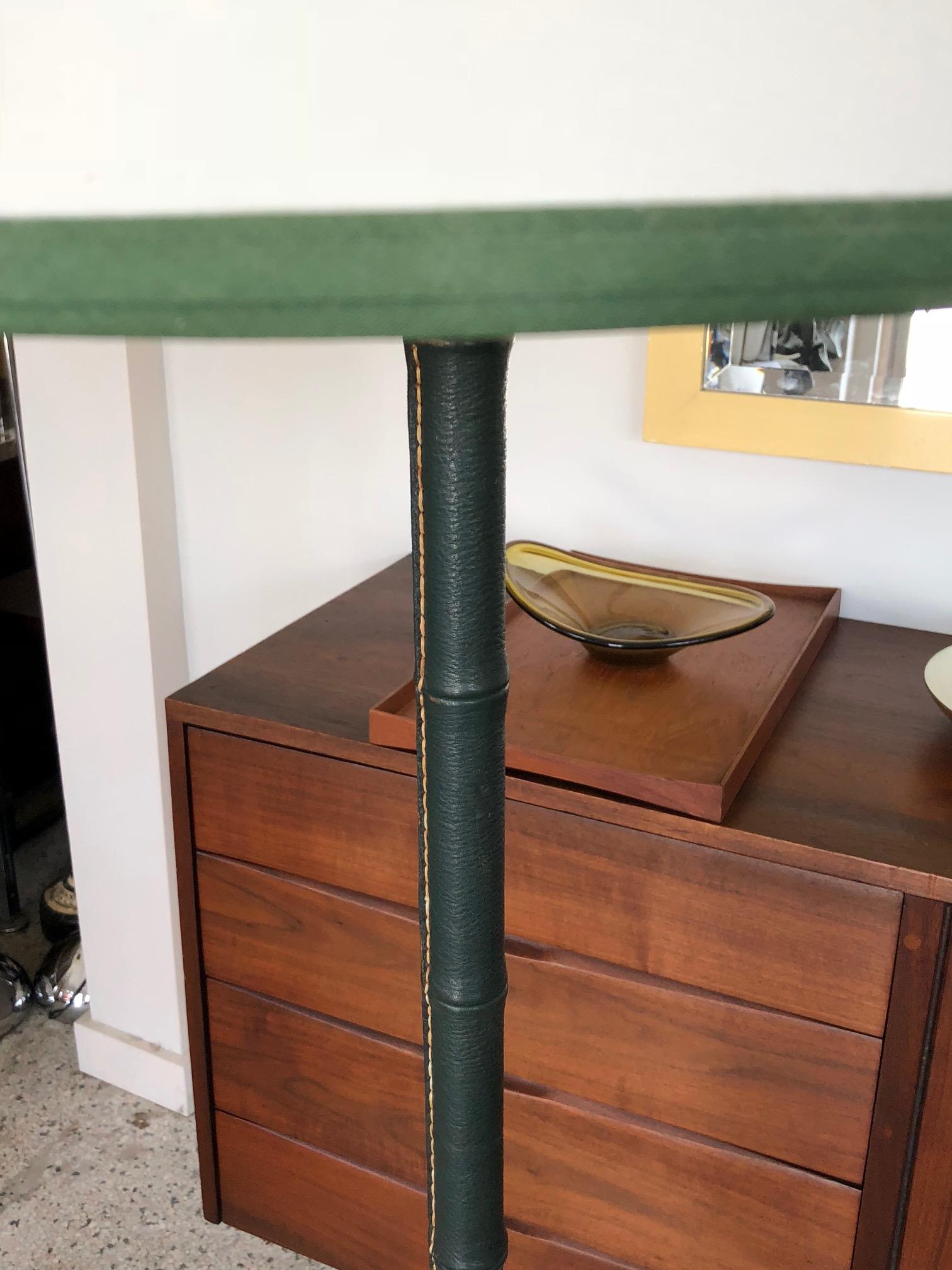 A Jacques Adnet Floorlamp in Original Green Leather For Sale 3