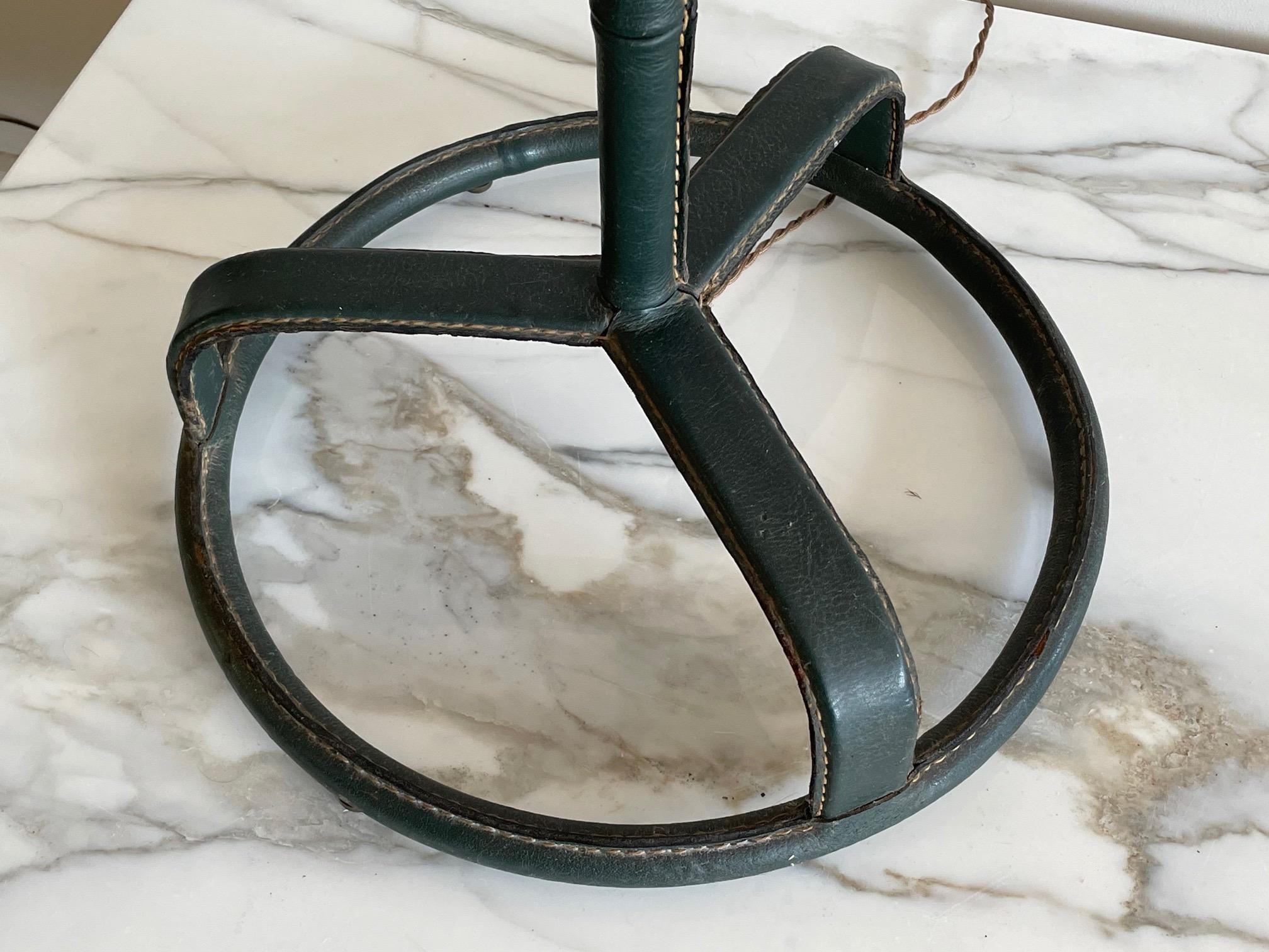 A Jacques Adnet Floorlamp in Original Green Leather For Sale 1
