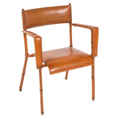 Jacques Adnet Leather Wrapped Faux Bamboo Arm / Desk Chair
