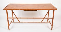 Jacques Adnet Leather Wrapped Faux Bamboo Desk