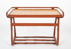 Jacques Adnet Leather Wrapped Faux Bamboo Desk Organizer