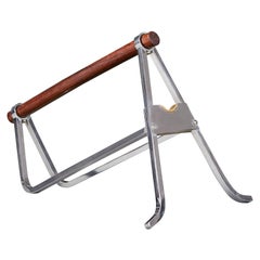 A Jacques Adnet Polished Steel Silver Single Bottle Carrier