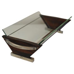 A Jacques Adnet Style Art Deco Hardwood, Chrome and Glass Fruit or Book Trough