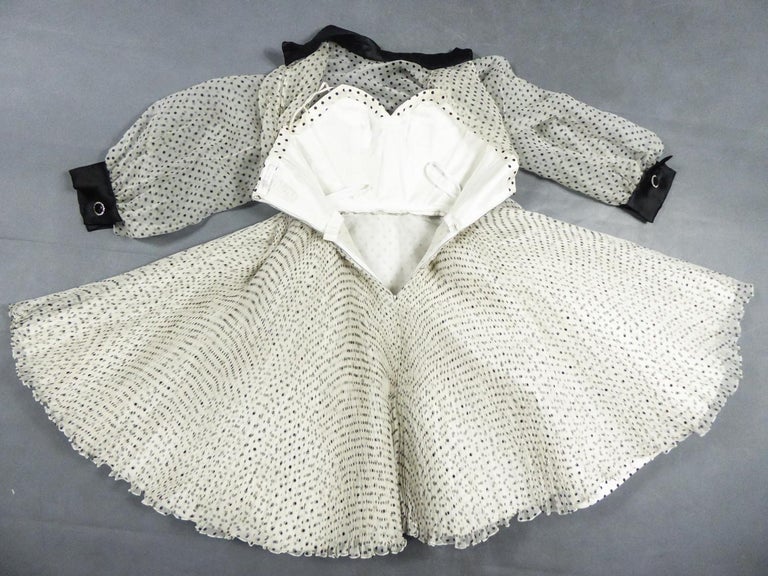 Rare Late 1940s Jacques Fath Pale Nude Silk Organza Dress w Full Skirt & Plunge Front