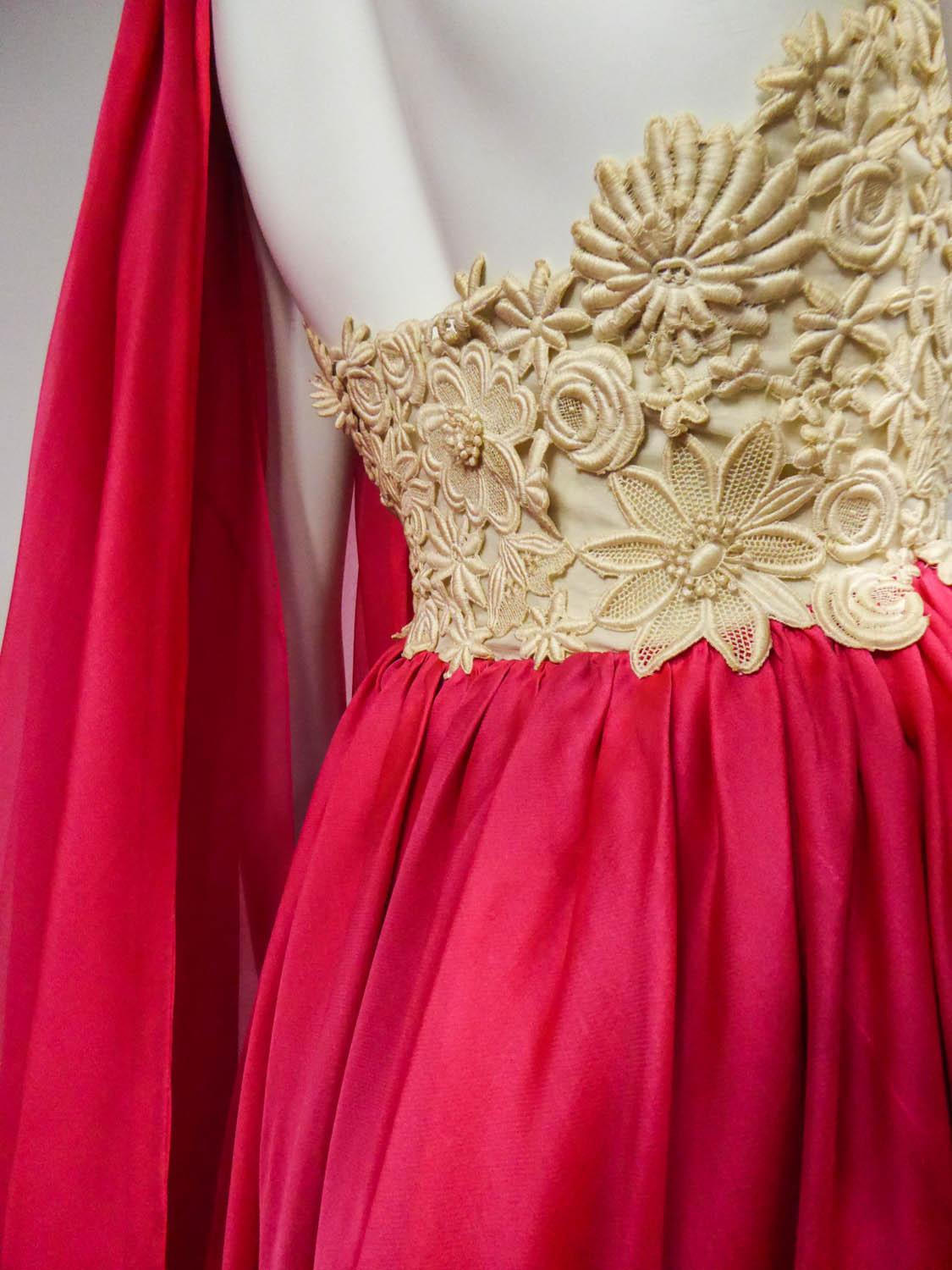 Jacques Griffe Französisches Couture Abendkleid aus Chiffon und Spitze CIRCA 1958 im Angebot 3